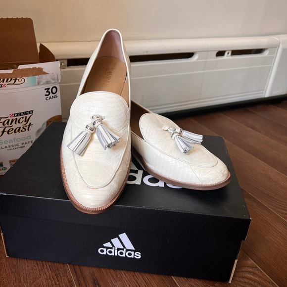 Ralph Lauren White Snakeskin Tassle Loafers - Picture 1 of 1